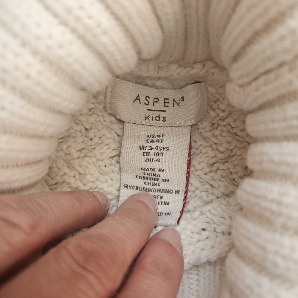 Aspen Kids Girls Turtleneck Poncho Cream Sweater Beige Cream Faux Fur Youth 4T
